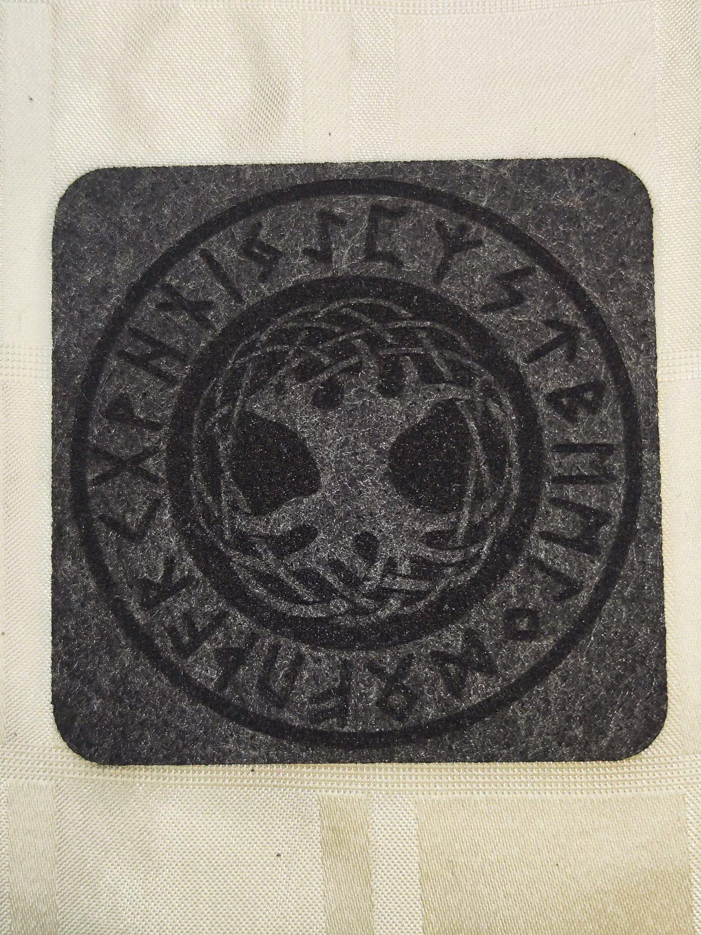 Yggdrasil felt coaster set (4 pieces) – Nordic Tree of Life with rune circle