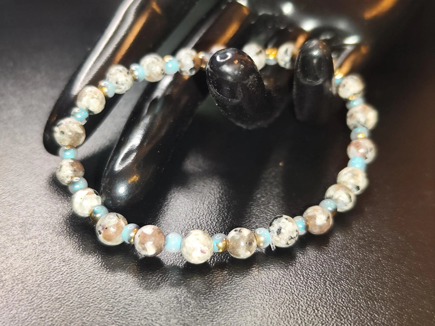 Yooperlite bracelet with blue glass beads | 6mm natural stone jewelry | Handmade