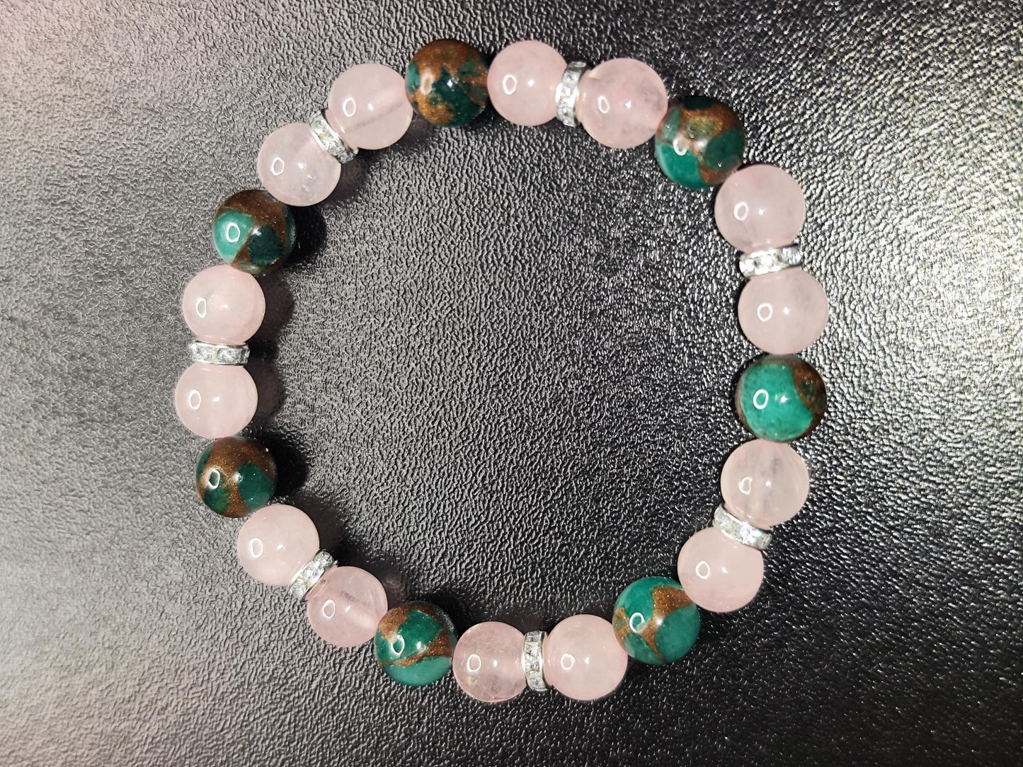 Rosenquarz & Azurit-Malachit Armband – Handmade Edelsteinarmband – Emotional Healing – Geschenk für Sie – Boho Schmuck – Elastisches Naturst