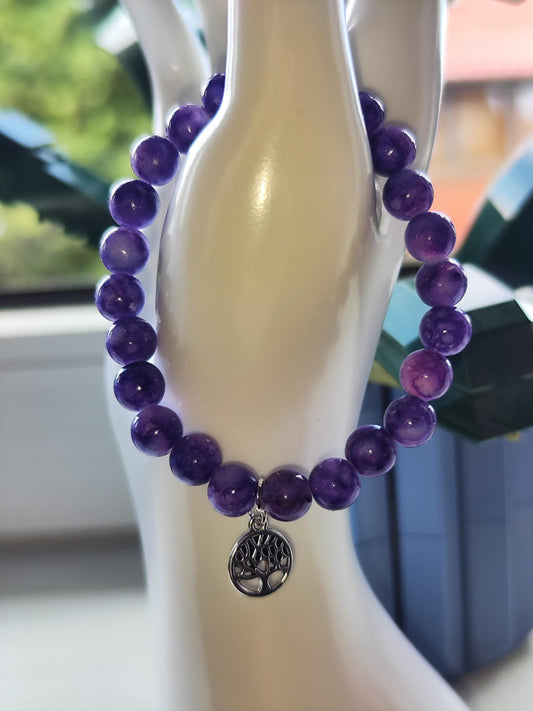 Lila Armband mit Lebensbaum-Anhänger
