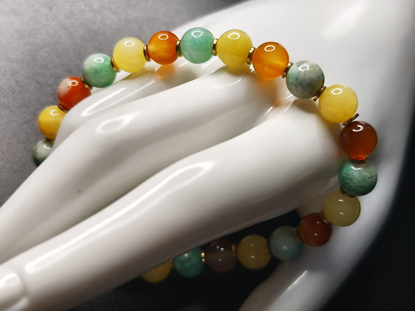 Handgemachtes Edelstein-Armband mit Phoenixstein, Streifen-Achat & Jade | 18k vergoldete Details | Boho Schmuck Damen