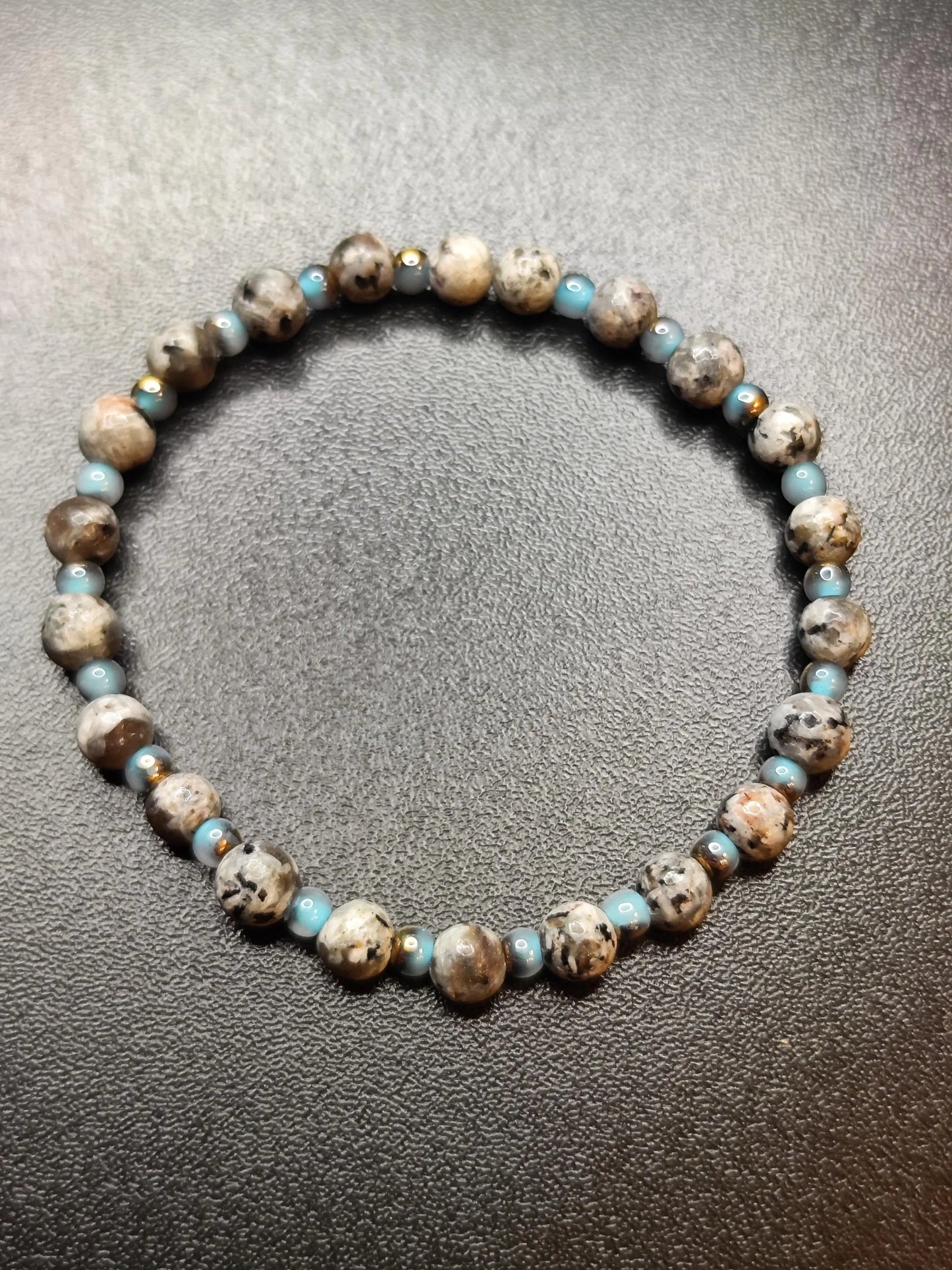 Yooperlite bracelet with blue glass beads | 6mm natural stone jewelry | Handmade