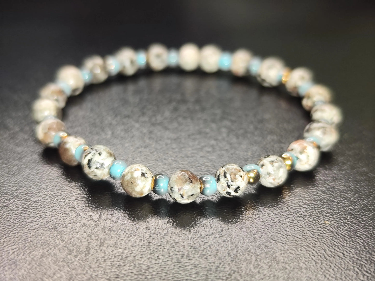 Yooperlite bracelet with blue glass beads | 6mm natural stone jewelry | Handmade