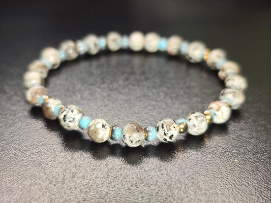 Yooperlite bracelet with blue glass beads | 6mm natural stone jewelry | Handmade