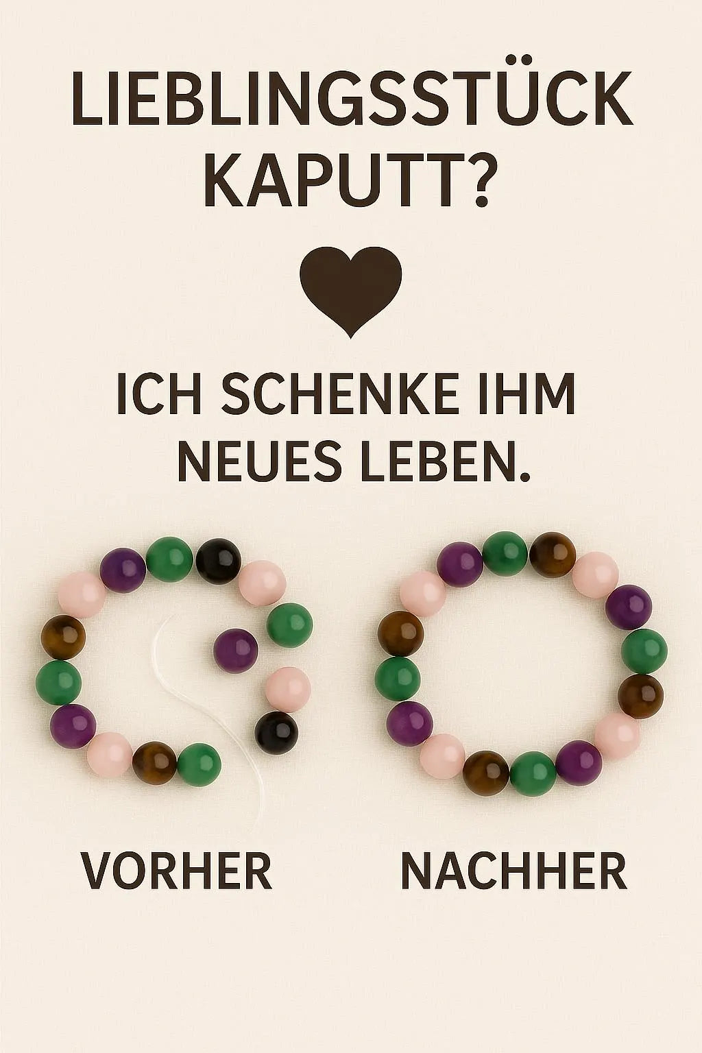 Reparatur Armband – Perlenarmband / Edelsteinarmband neu auffädeln – Gummiarmband Reparatur Service Schmuck