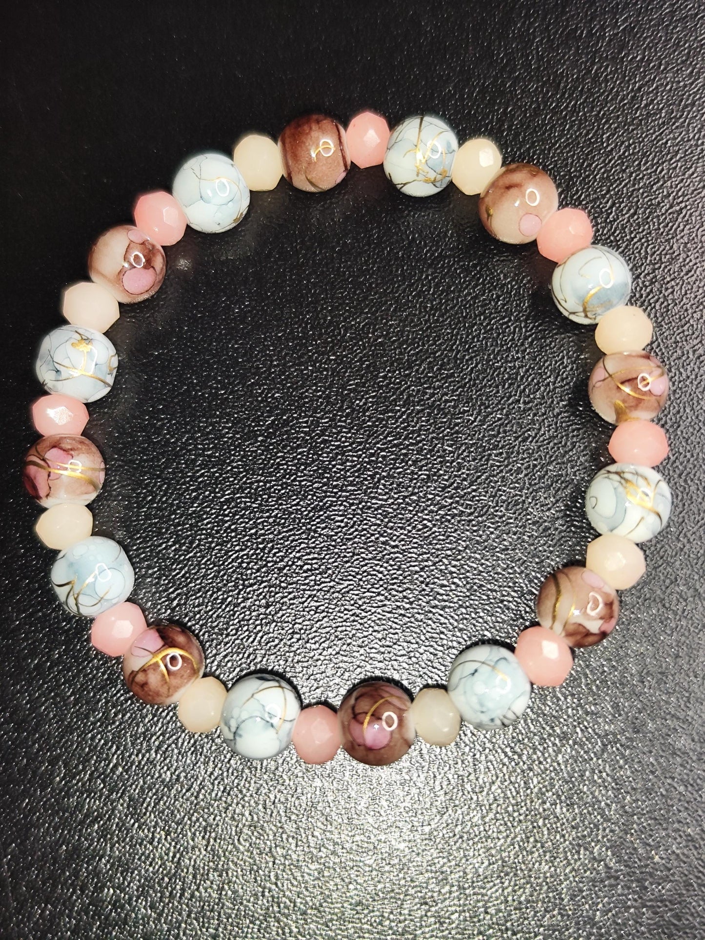 3er Set Glasperlenarmbänder – Rosa/Braun Pastell – Handgemacht – Elastisch – 16 cm – Elegante Perlenarmbänder – Geschenk für Frauen