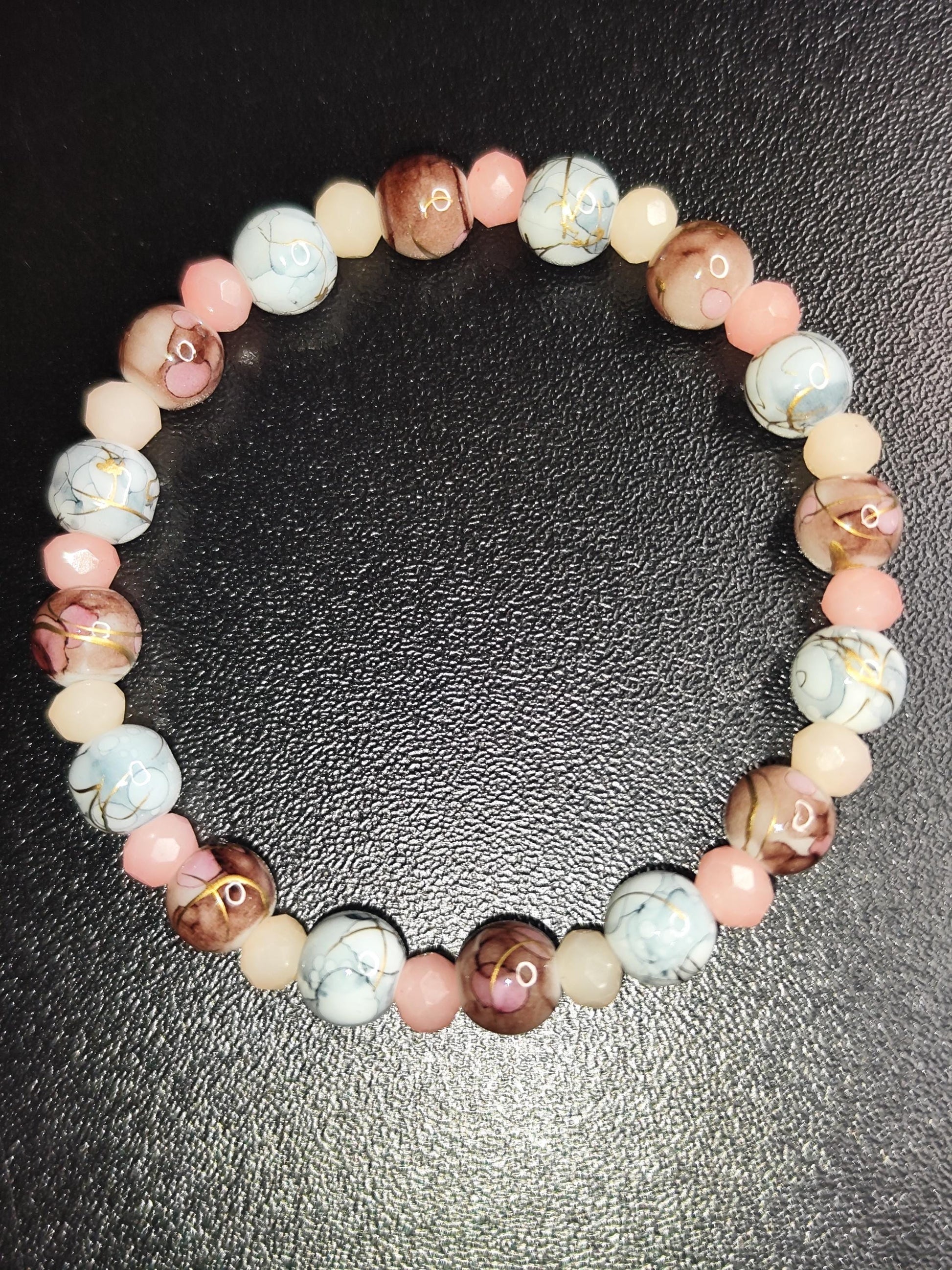 3er Set Glasperlenarmbänder – Rosa/Braun Pastell – Handgemacht – Elastisch – 16 cm – Elegante Perlenarmbänder – Geschenk für Frauen