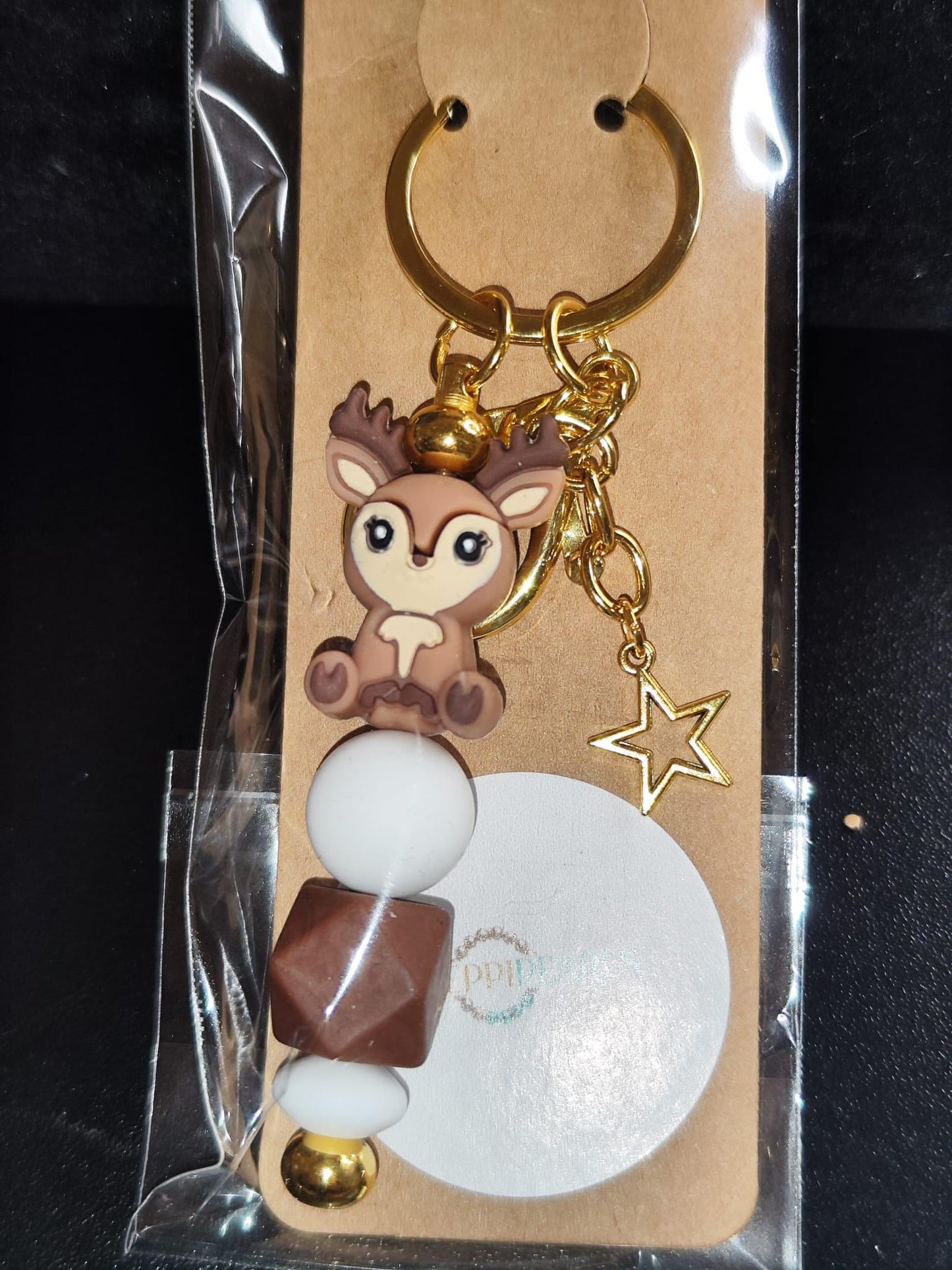 verschiedene Highland-Kuh & Reh Schlüsselanhänger – Handgemacht – Braun/Weiß/Winterdesign