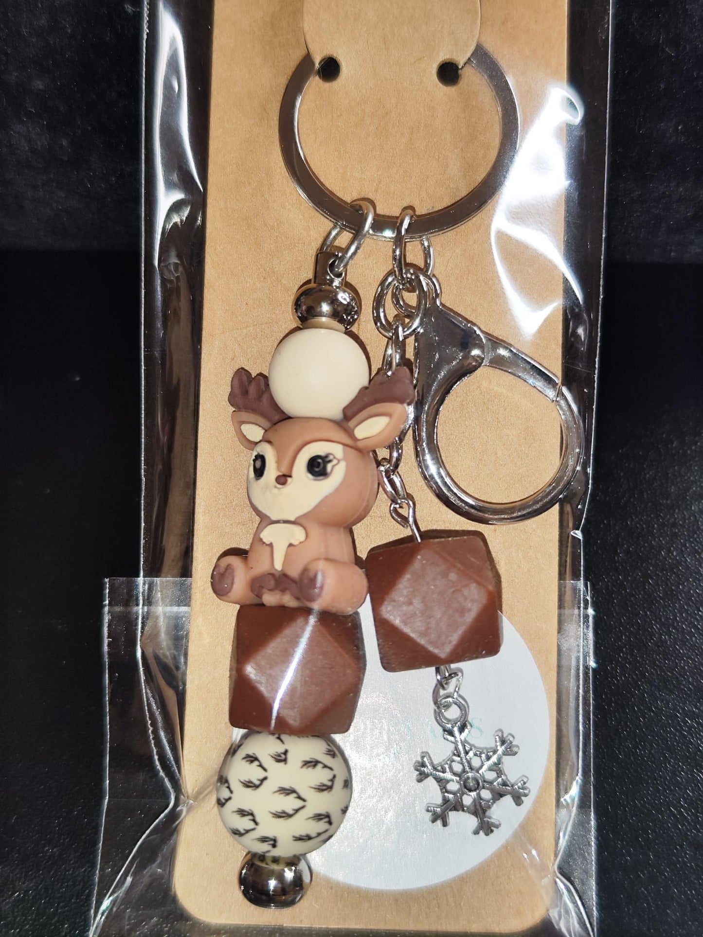 verschiedene Highland-Kuh & Reh Schlüsselanhänger – Handgemacht – Braun/Weiß/Winterdesign