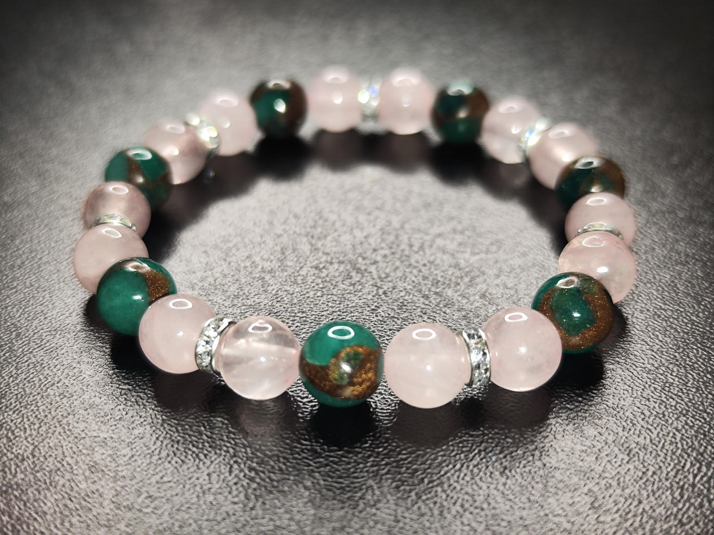 Rosenquarz & Azurit-Malachit Armband – Handmade Edelsteinarmband – Emotional Healing – Geschenk für Sie – Boho Schmuck – Elastisches Naturst