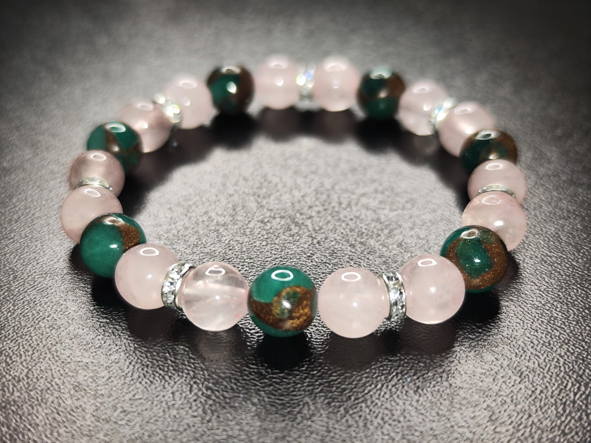 Rosenquarz & Azurit-Malachit Armband – Handmade Edelsteinarmband – Emotional Healing – Geschenk für Sie – Boho Schmuck – Elastisches Naturst