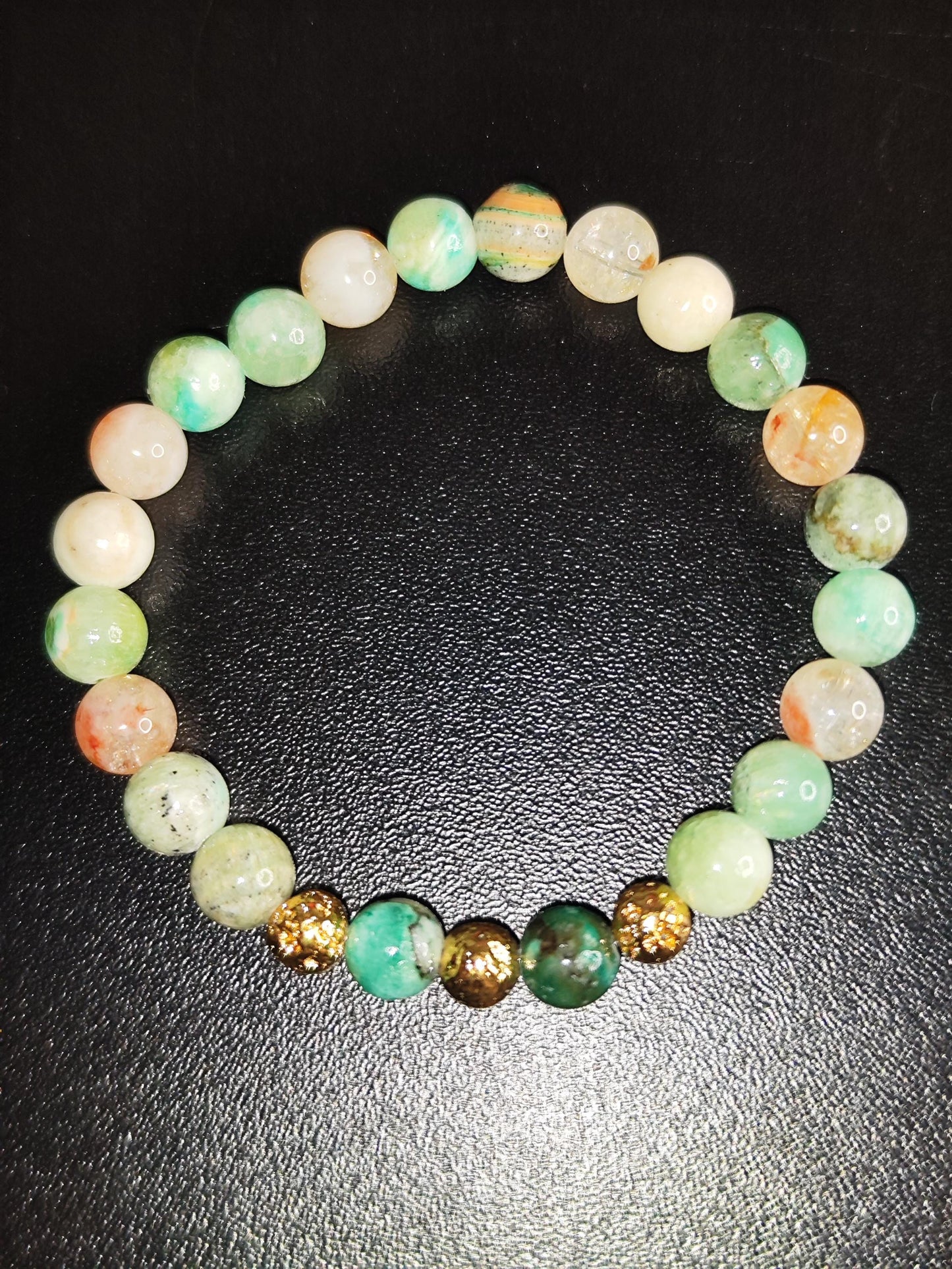 Chrysopras Armband – Naturstein Schmuck – Vergoldete Lavastein Perlen – Handgemacht – Heilstein Schmuck – Geschenk für Sie