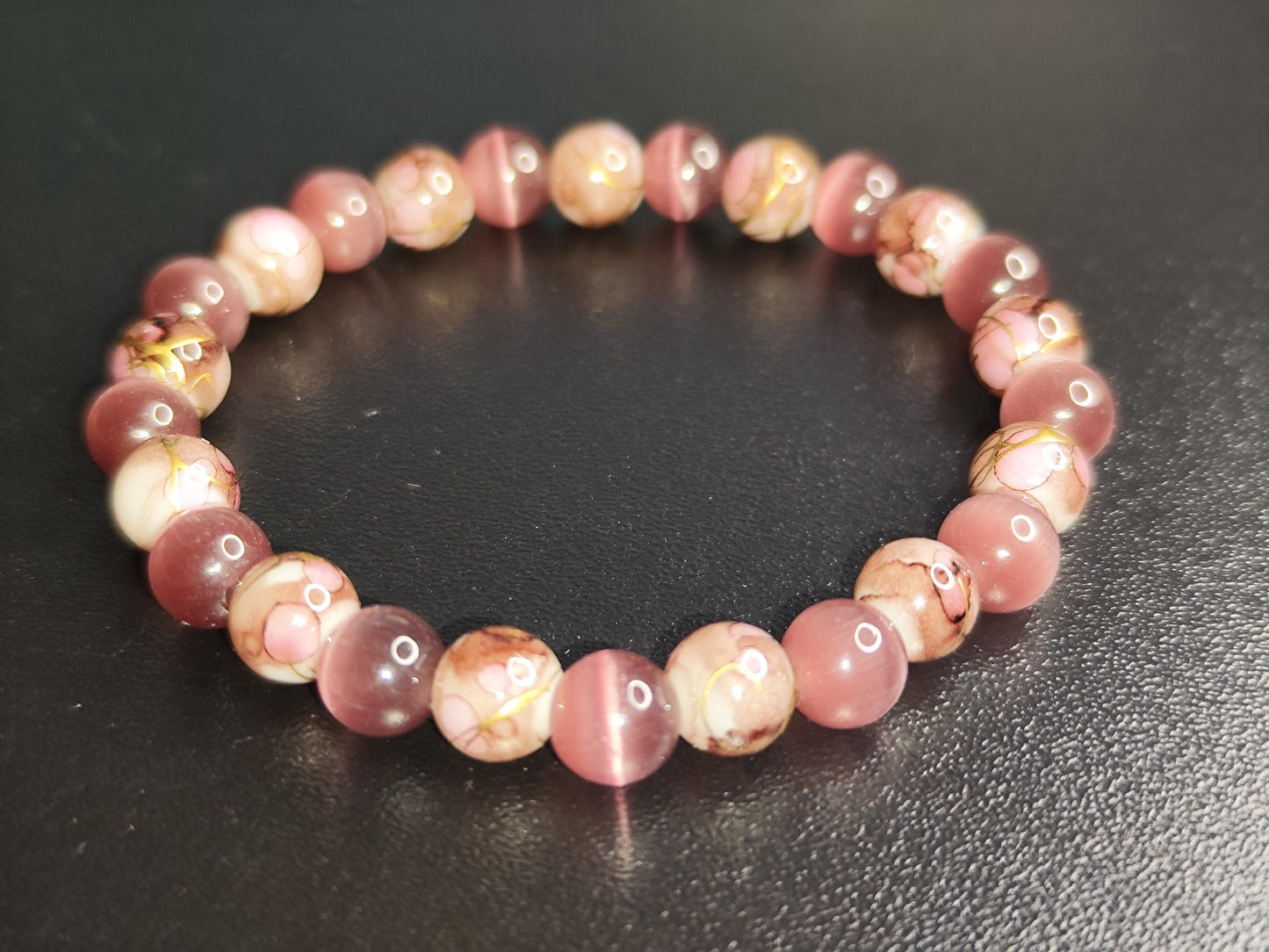 3er Set Glasperlenarmbänder – Rosa/Braun Pastell – Handgemacht – Elastisch – 16 cm – Elegante Perlenarmbänder – Geschenk für Frauen