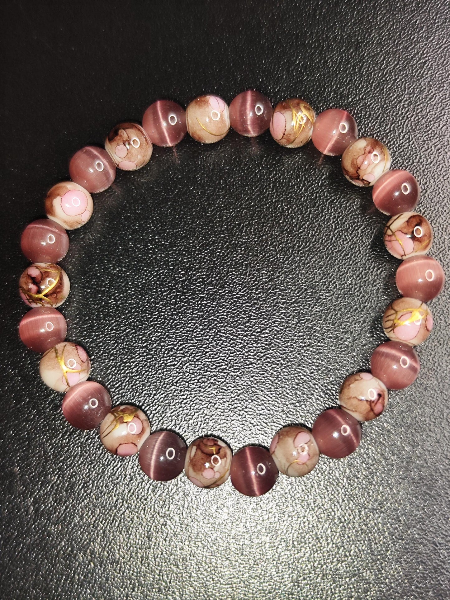 3er Set Glasperlenarmbänder – Rosa/Braun Pastell – Handgemacht – Elastisch – 16 cm – Elegante Perlenarmbänder – Geschenk für Frauen