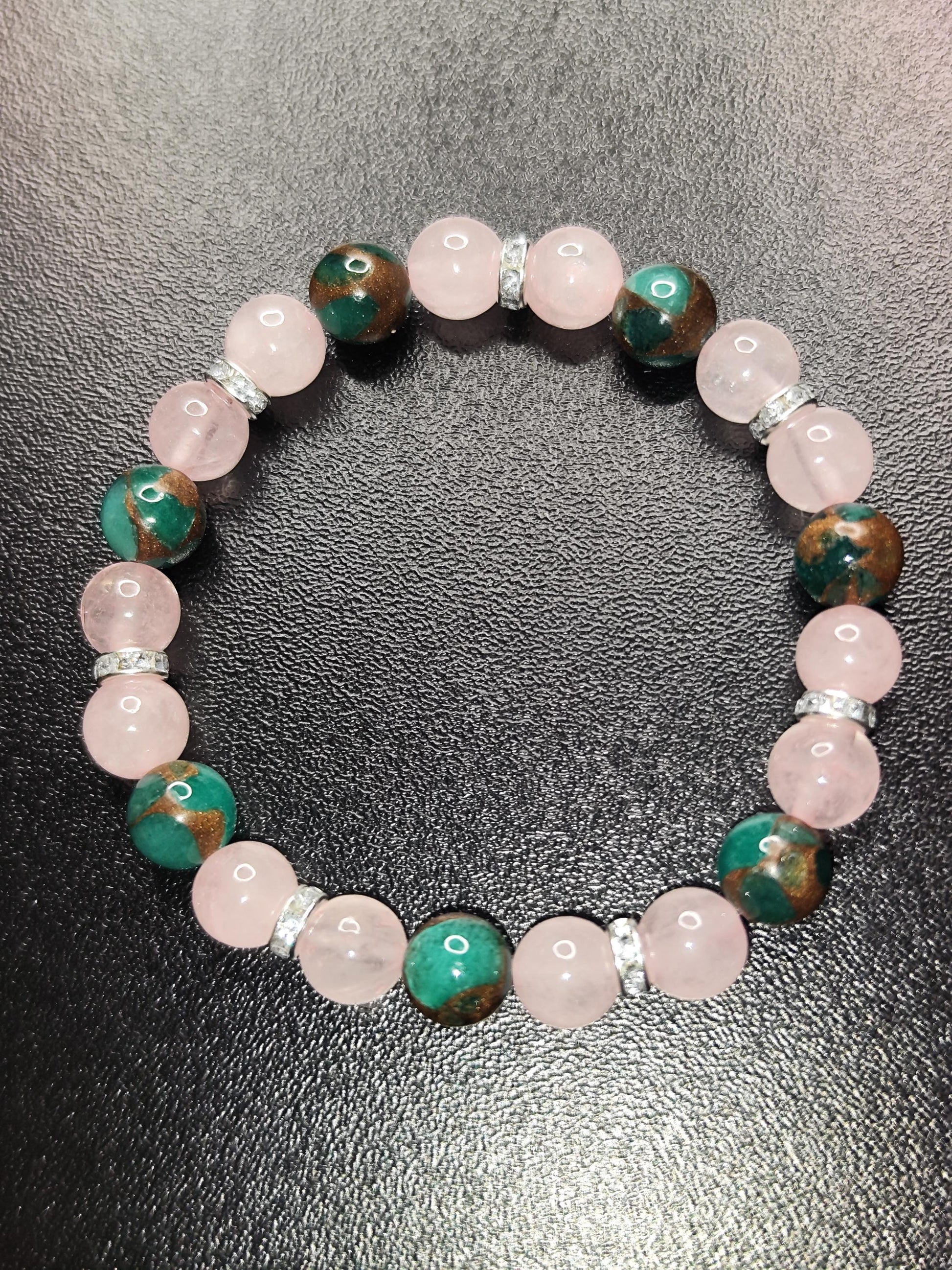 Rosenquarz & Azurit-Malachit Armband – Handmade Edelsteinarmband – Emotional Healing – Geschenk für Sie – Boho Schmuck – Elastisches Naturst