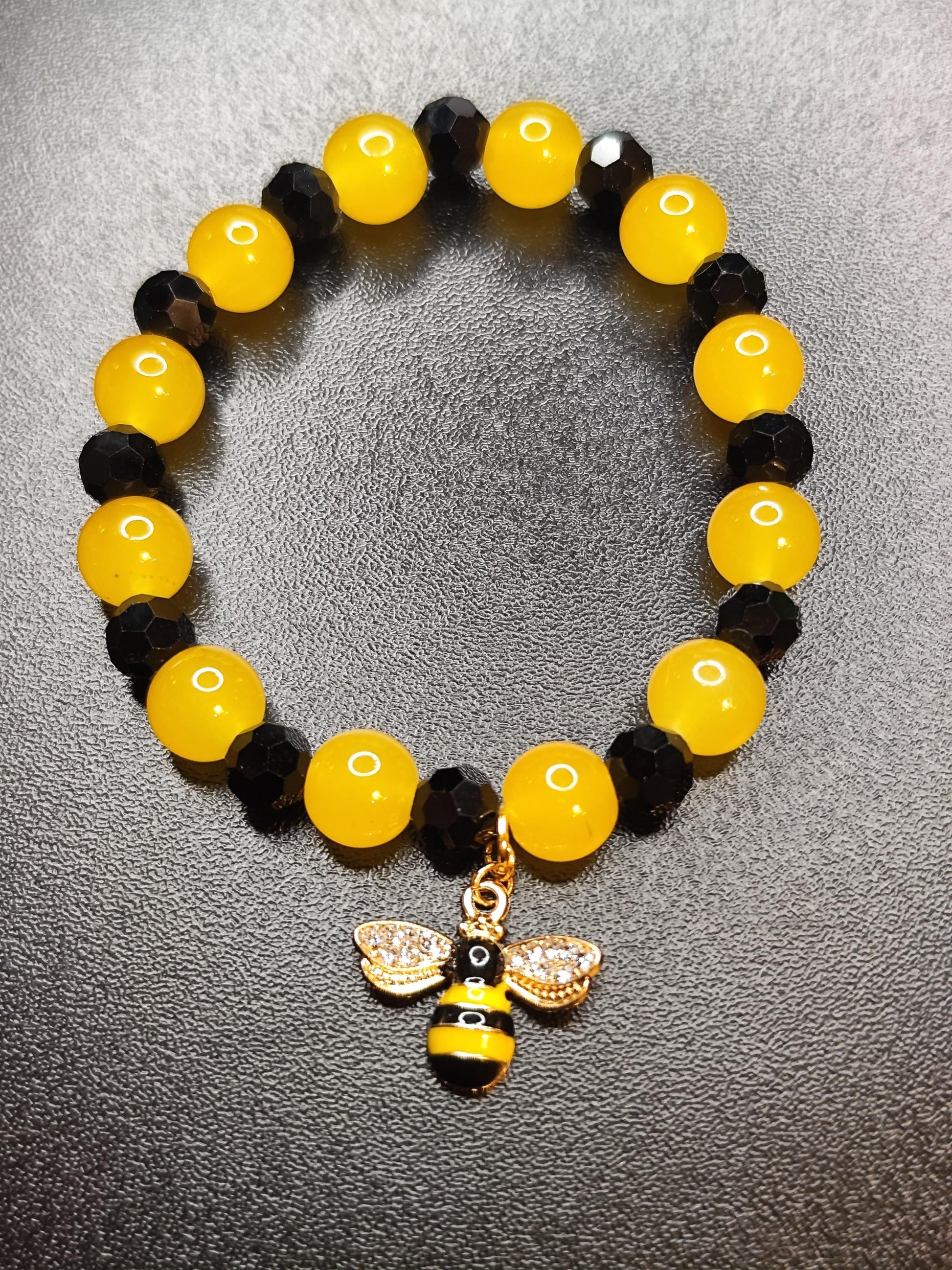 Schmuckset „Busy Bee“ – Gelbe Jade & Glasschliffperlen - Ohrringe und Armband