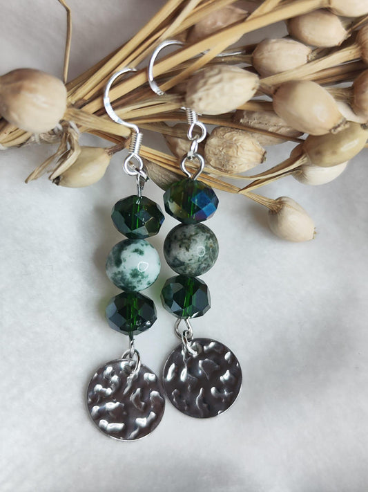 Moosachat Ohrringe | Edelstein Ohrringe Grün | Glasschliffperlen | S925 Silber Ohrhänger | Naturstein Schmuck Handmade | Geschenk für Frauen