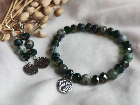 Moosachat Ohrringe | Edelstein Ohrringe Grün | Glasschliffperlen | S925 Silber Ohrhänger | Naturstein Schmuck Handmade | Geschenk für Frauen