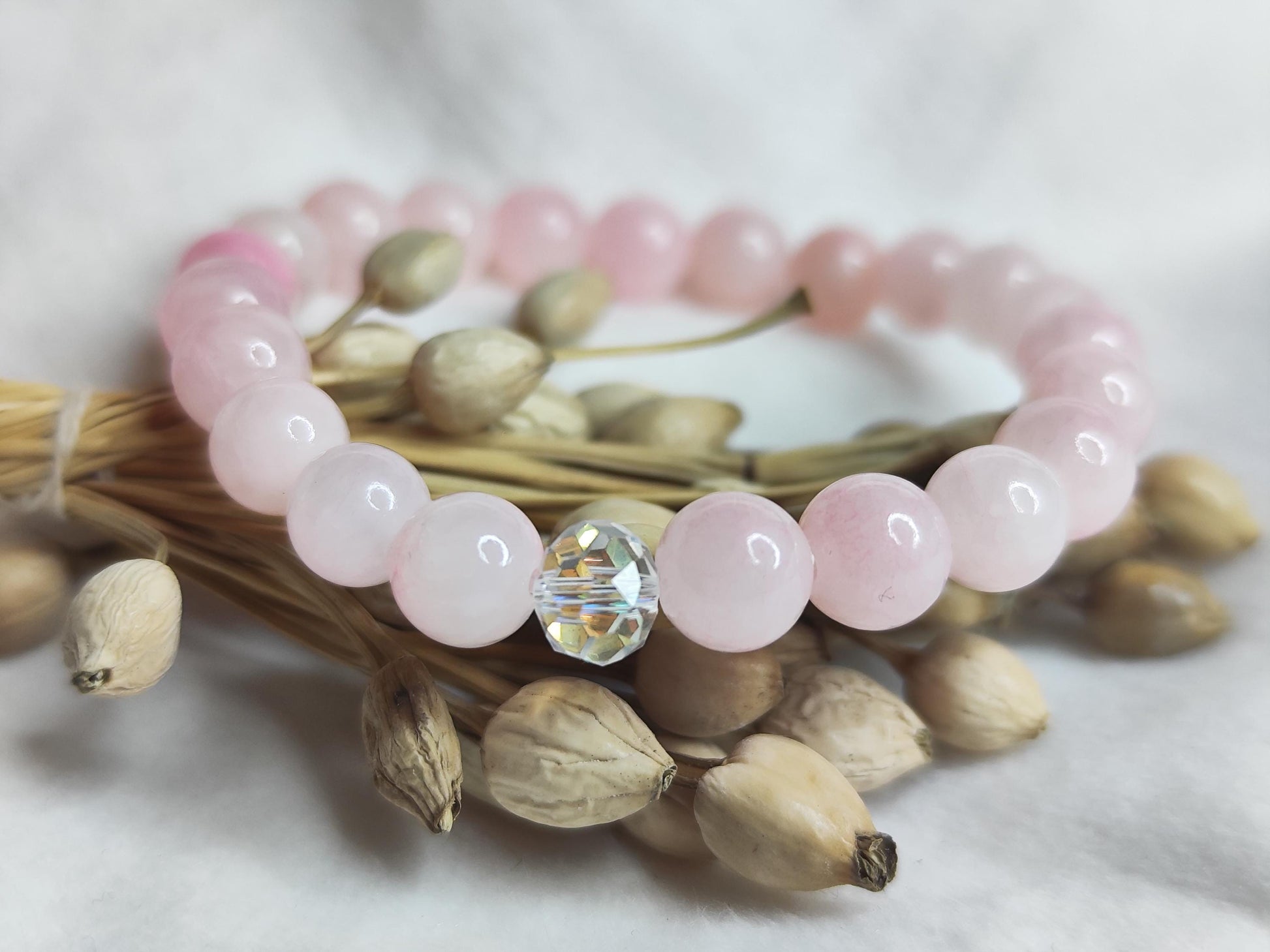 Rosenquarz Armband | Edelstein Armband Pink | Glasschliffperle | Naturstein Schmuck Handmade | Geschenk für Frauen | Liebe & Harmonie
