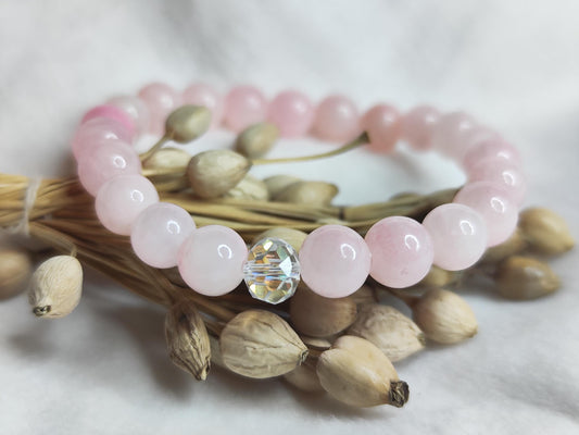 Rosenquarz Armband | Edelstein Armband Pink | Glasschliffperle | Naturstein Schmuck Handmade | Geschenk für Frauen | Liebe & Harmonie