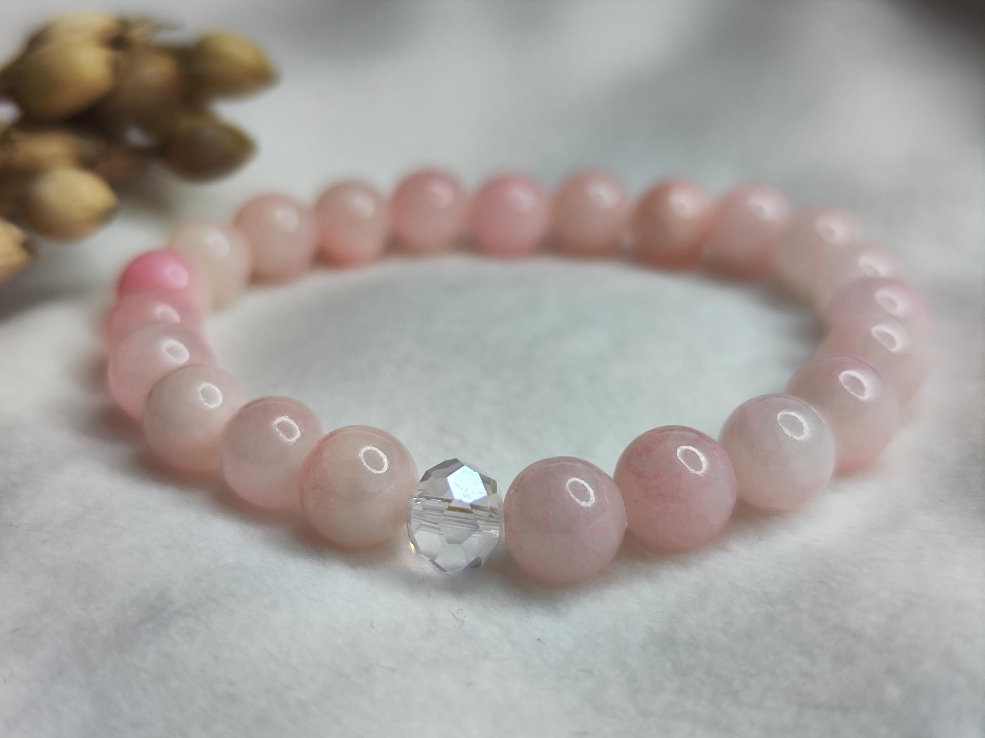 Rosenquarz Armband | Edelstein Armband Pink | Glasschliffperle | Naturstein Schmuck Handmade | Geschenk für Frauen | Liebe & Harmonie